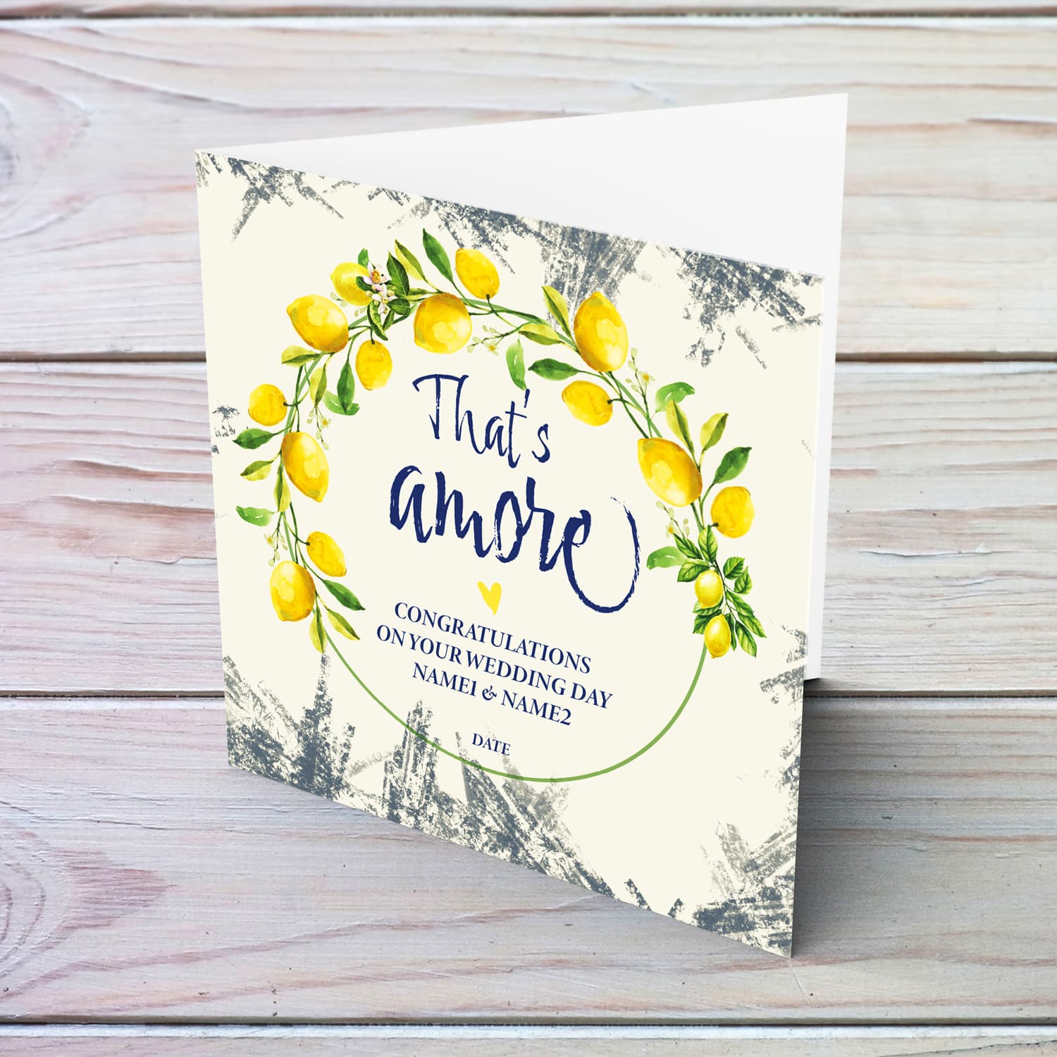 That's Amore - Wedding Card featuring a beautiful wreath of lemons in English (Personalisable)
