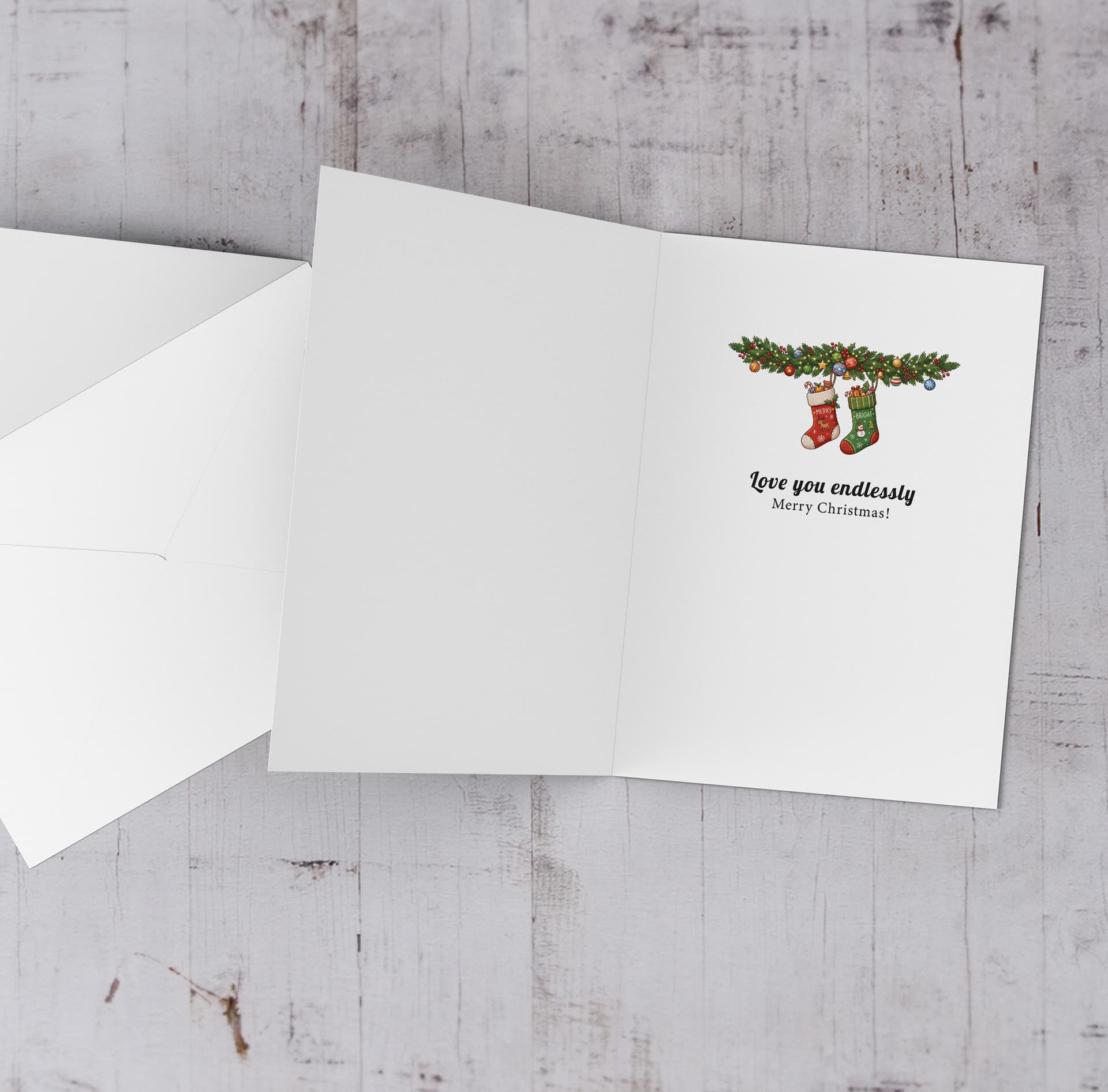 A cute A5 Christmas card for your kids, featuring mummy bear, daddy bear and baby bears hugging each other in a neutral background in English (Personalisable with Child's Name)