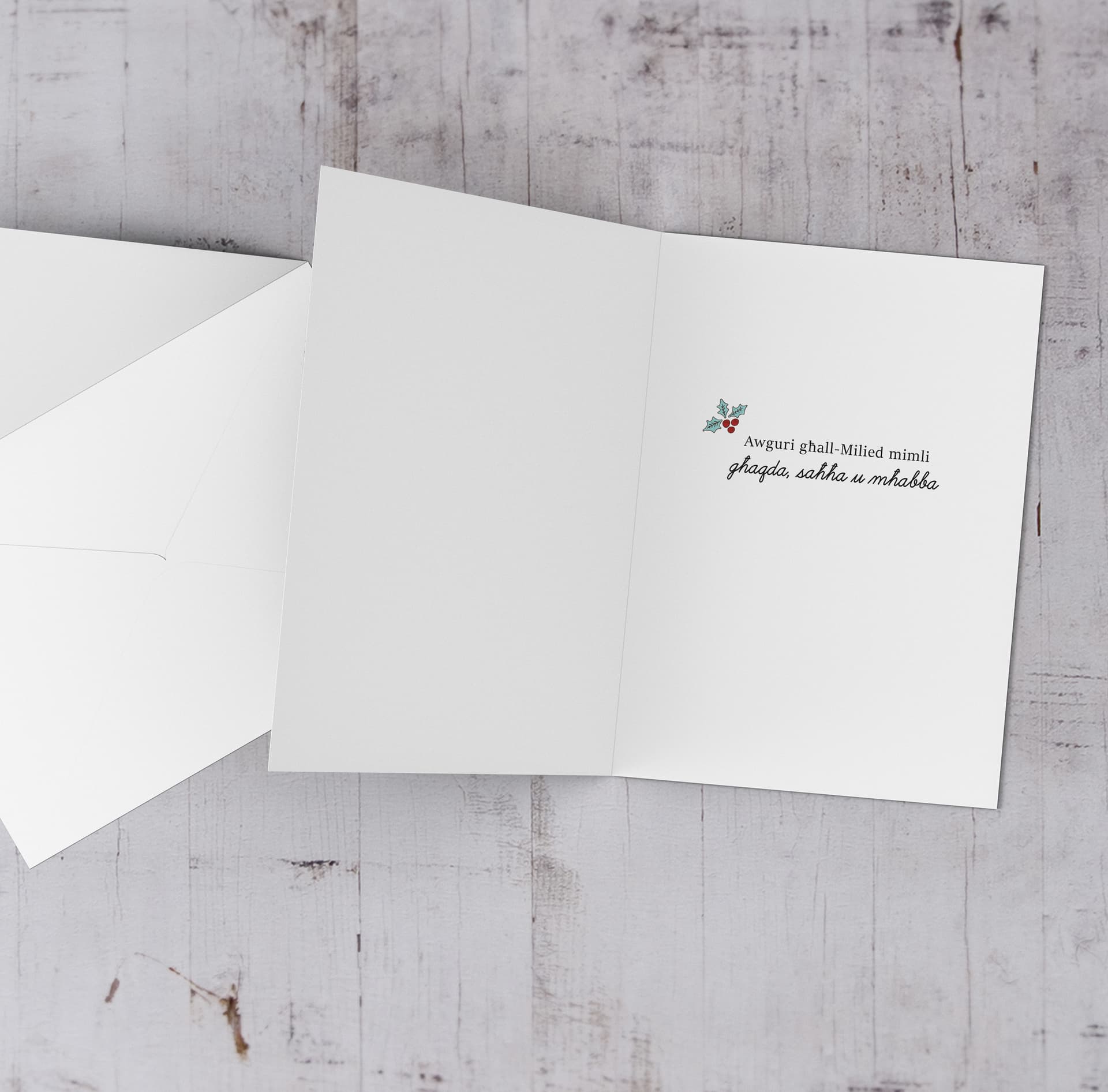A beautiful A5 Christmas card, featuring a big red bow decorated with hollies, for school driver (male) in Maltese (Personalisable)