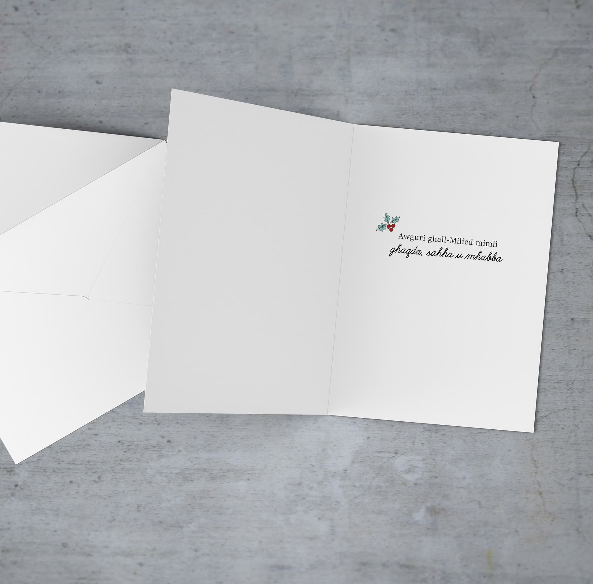 A beautiful A5 Christmas card, featuring a big red bow decorated with hollies, for school driver (female) in Maltese (Personalisable)