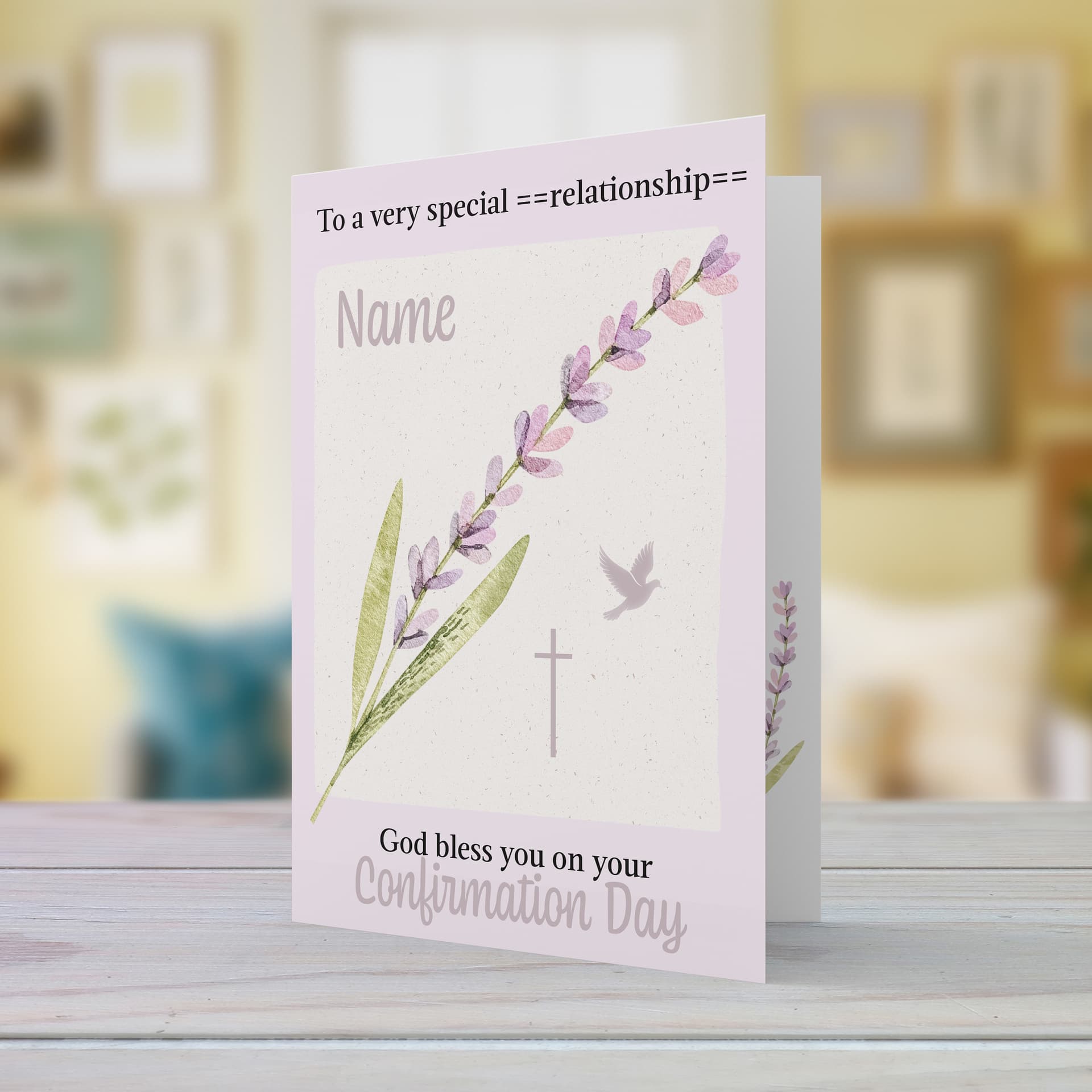 A Petite Confirmation a5 Card for a very special "Enter relationship" in pink / purple tones in English (Personaliable)
