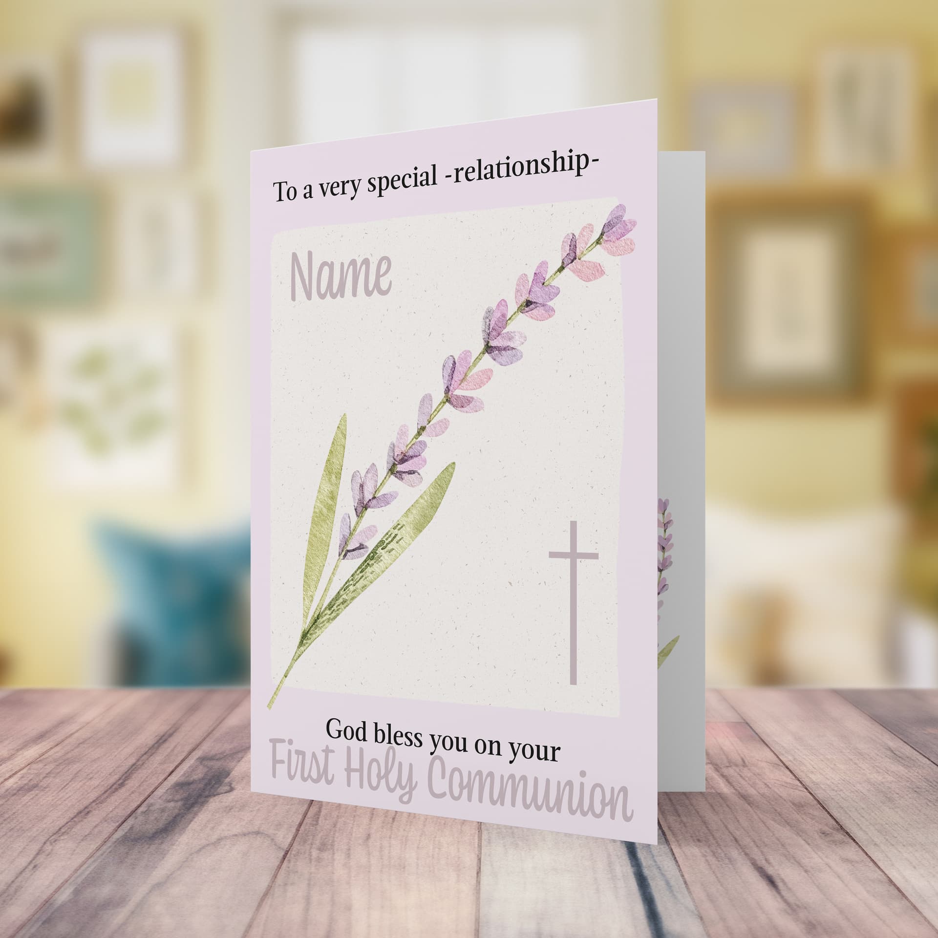A Petite First Holy Communion a5 Card for a very special "Enter relationship" in pink / purple tones in English (Personaliable)