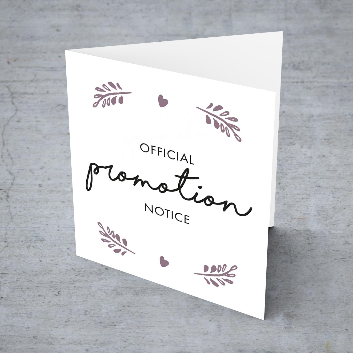 Minimalist official promotion notice card - from mummy to grandma