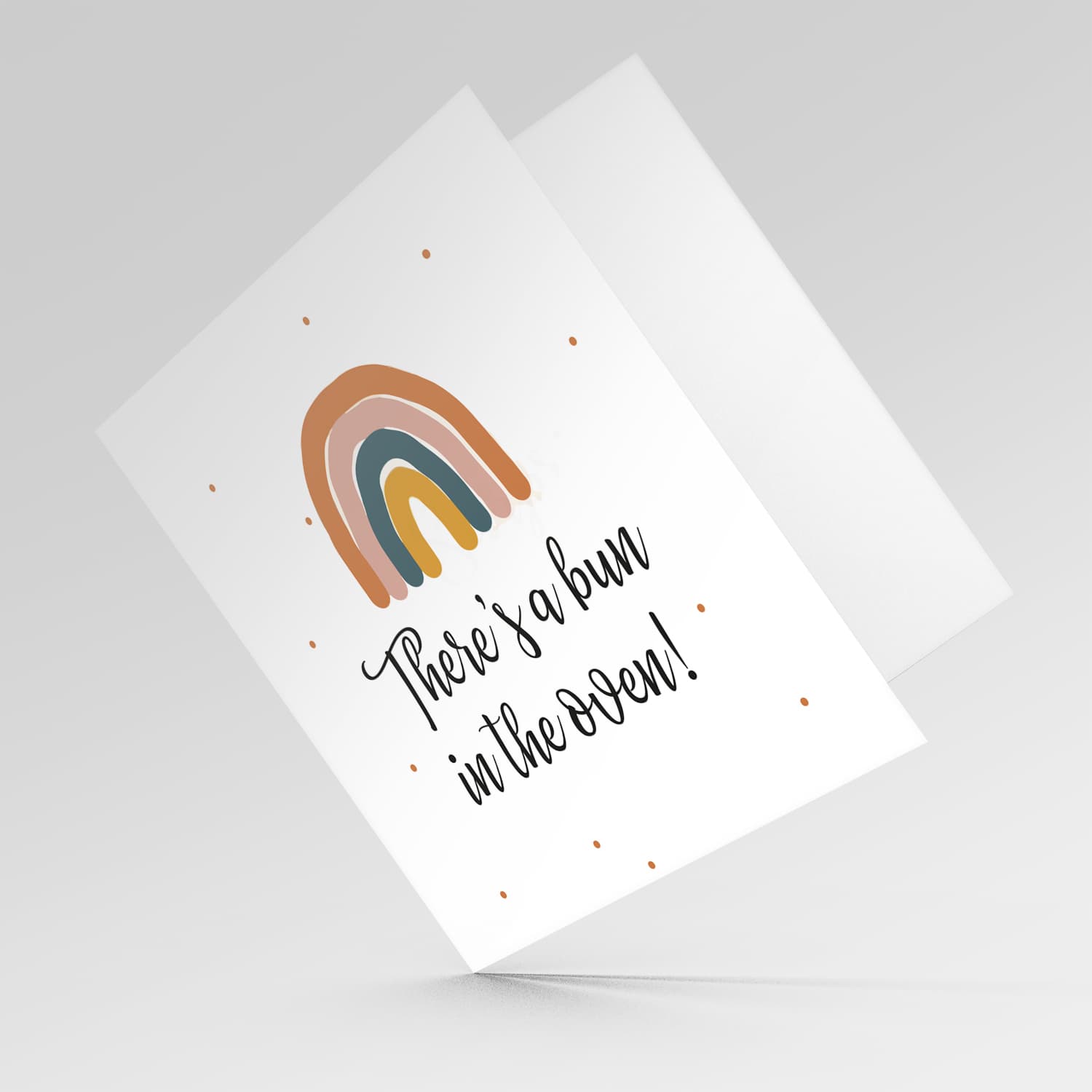 Rainbow themed pregnancy/baby announcement card in English 