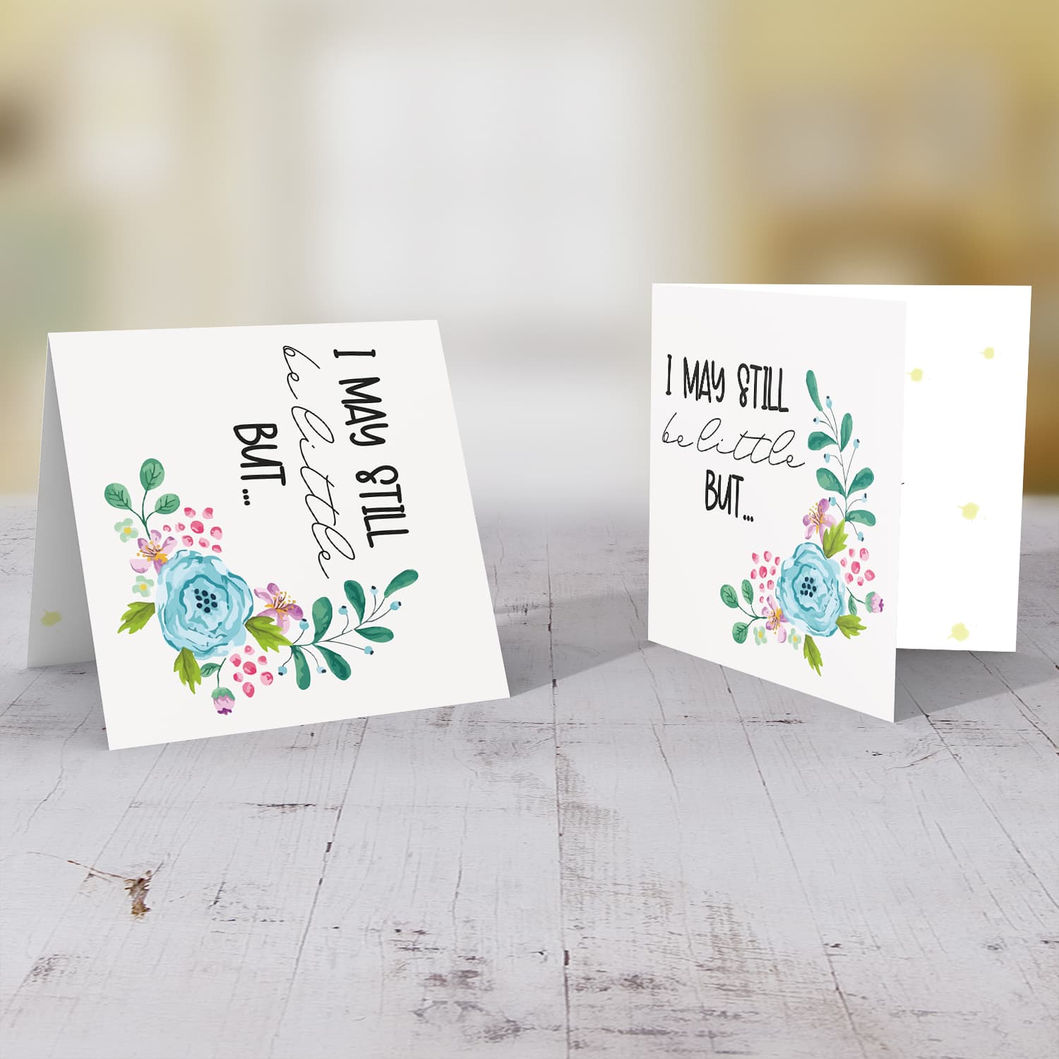 I may still be little but... baby announcement card in English with cute florals