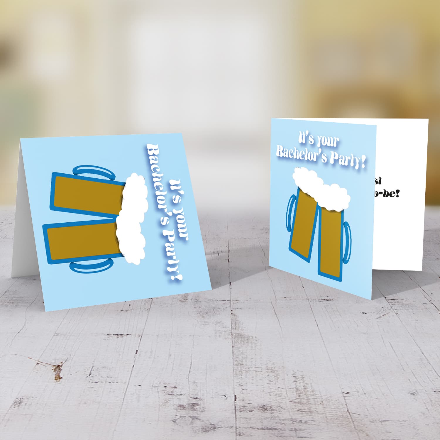 Beer themed bachelor's party card in English