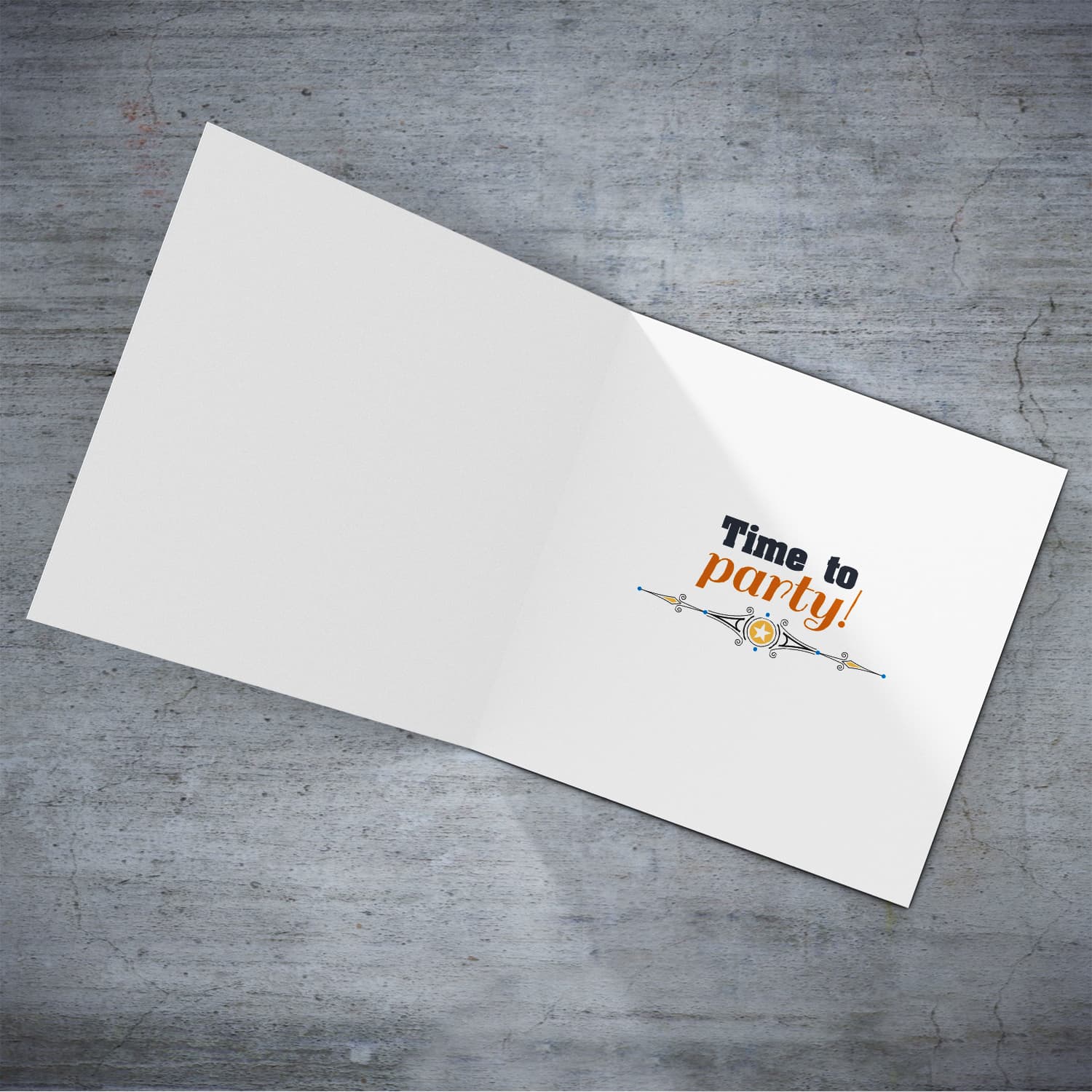 It's your bachelor Party card in dark blue and orange text in English