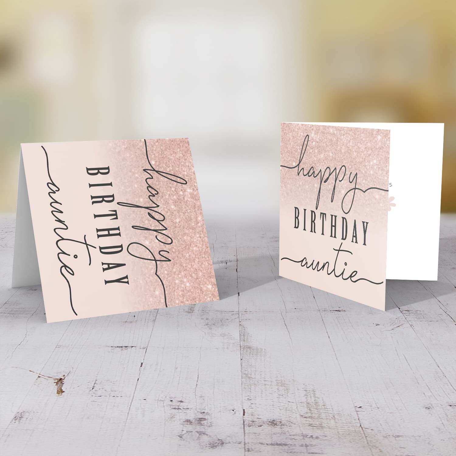 Dusty rose with sparkly background birthday card for aunti in English