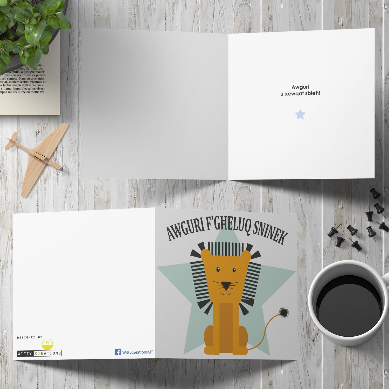 Lion themed birthday card for boys in Maltese