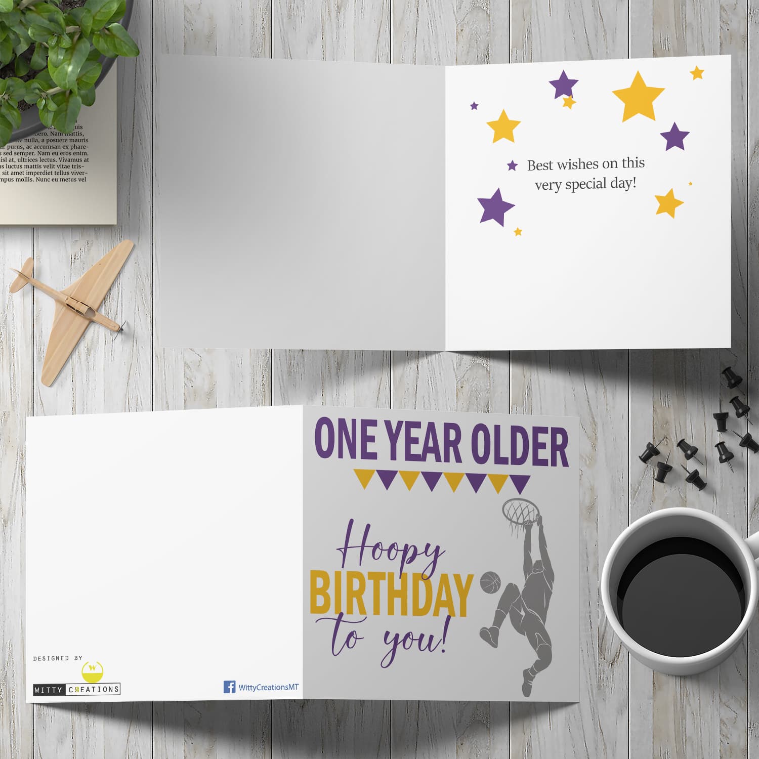 Basketball themed birthday card in English