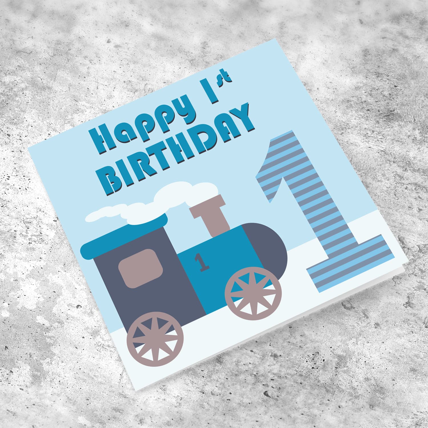 1 Year old birthday card with train for boys in English