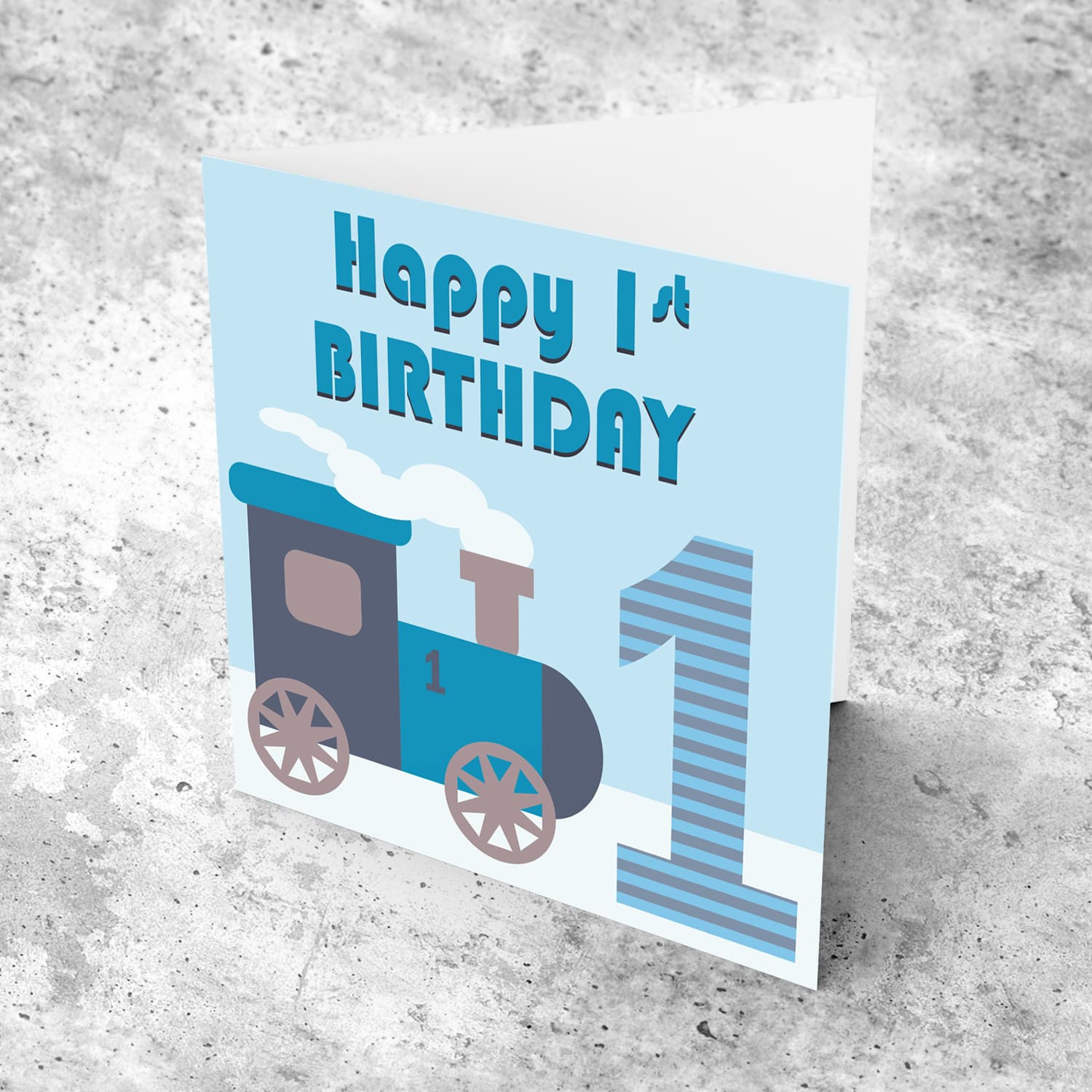 1 Year old birthday card with train for boys in English