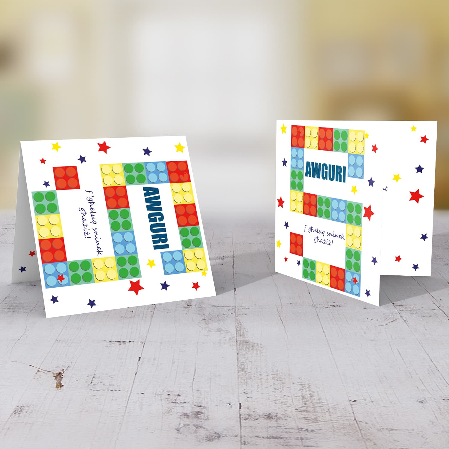 5 - Legos, 5th Birthday Card in Maltese with colourful stars