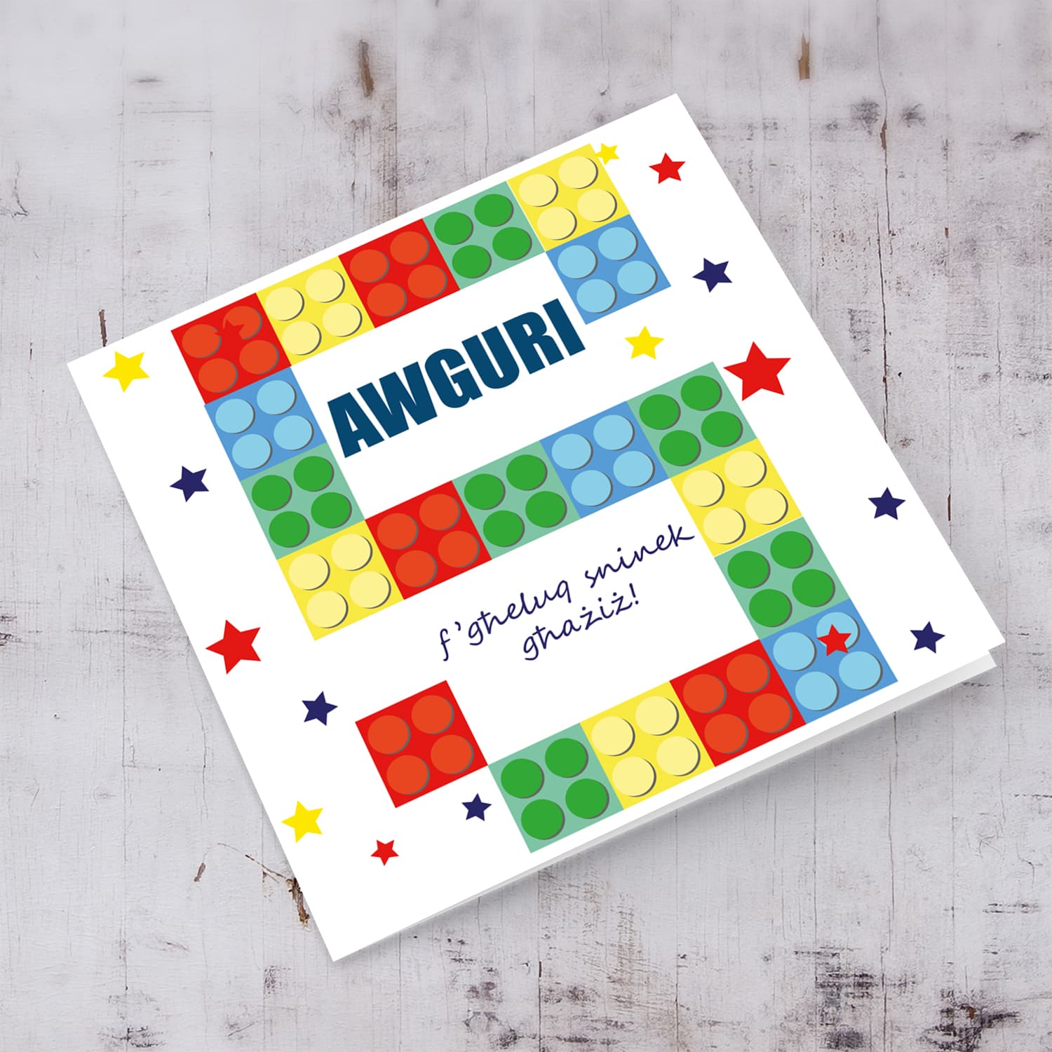 5 - Legos, 5th Birthday Card in Maltese with colourful stars
