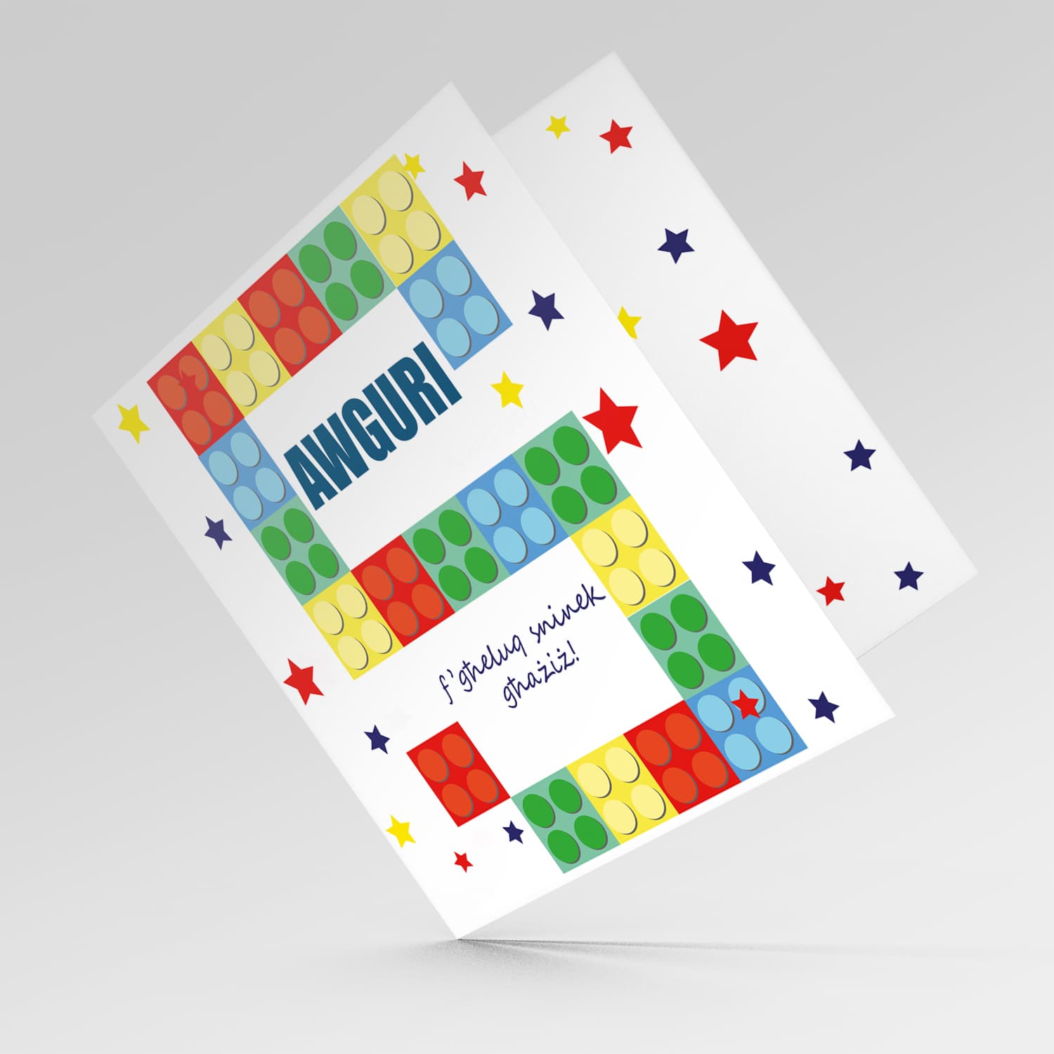 5 - Legos, 5th Birthday Card in Maltese with colourful stars