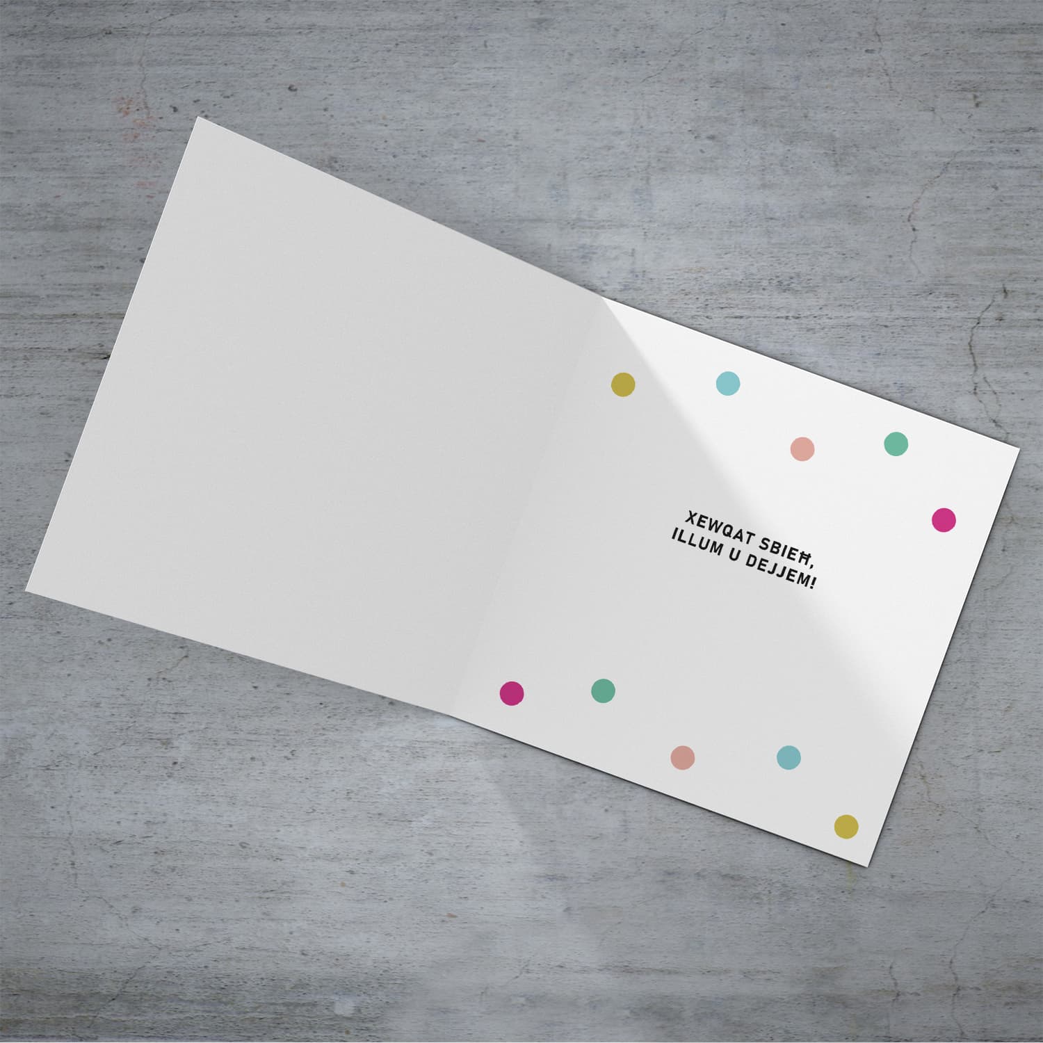 Colourful text with polka dots - Awguri kuġin - birthday card for cousin in Maltese (Male)
