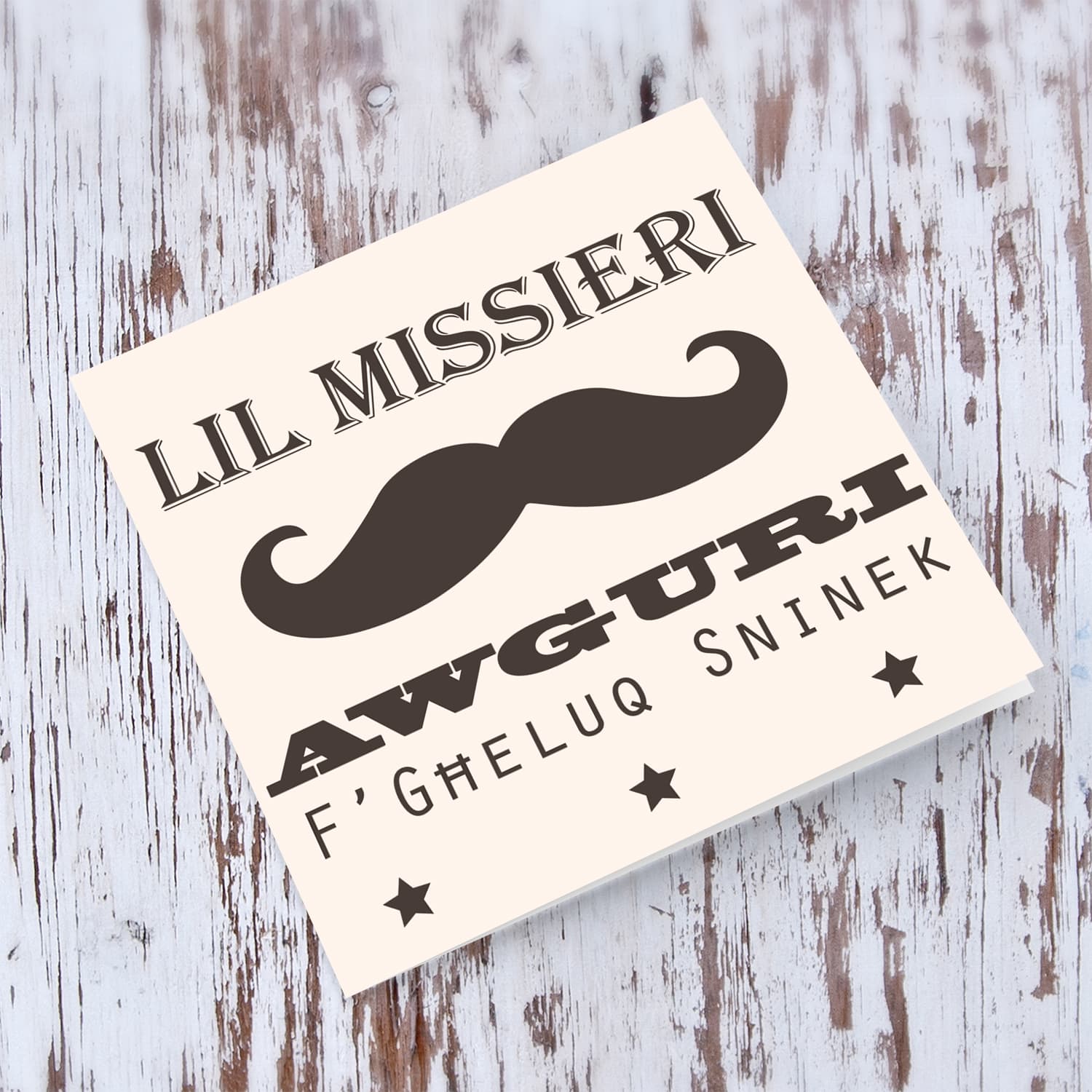 Moustache themed birthday card for father in Maltese