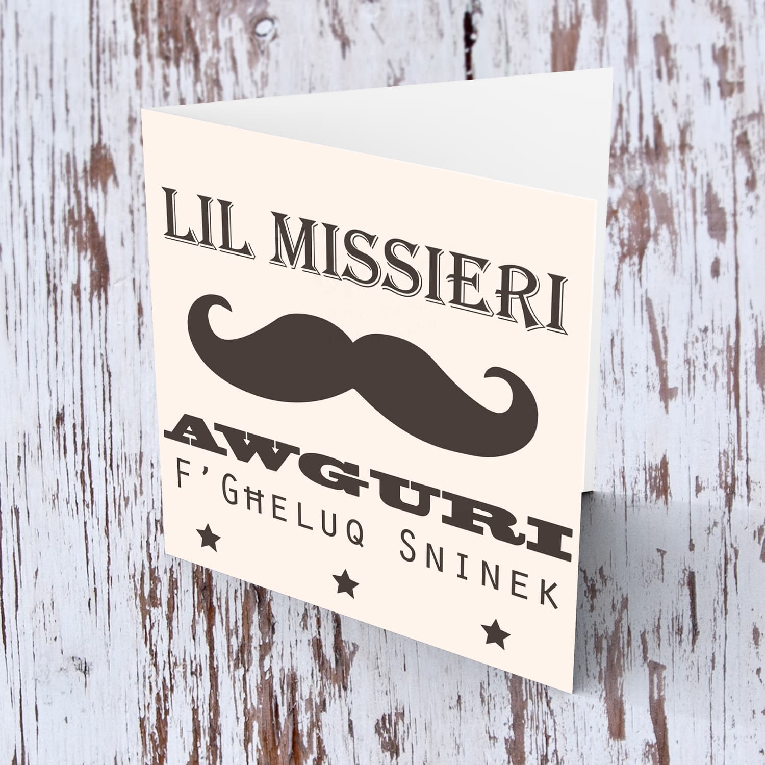 Moustache themed birthday card for father in Maltese