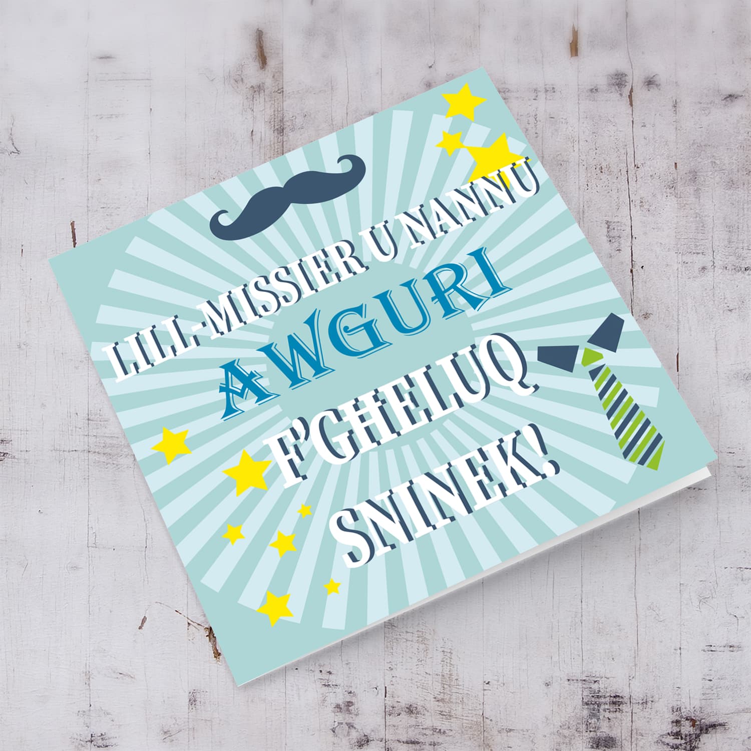 Moustache themed birthday card for father in Maltese