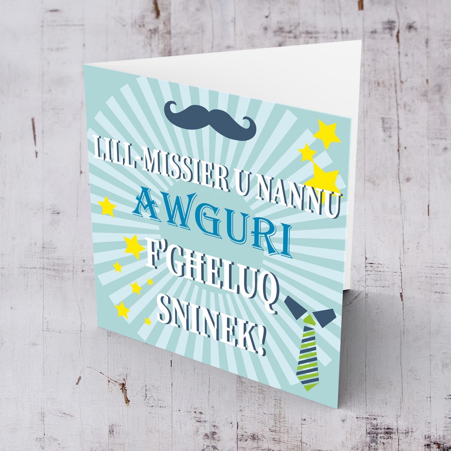 Moustache themed birthday card for father in Maltese