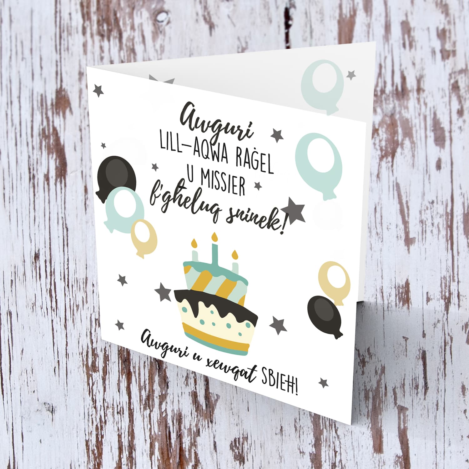 Birthday cake themed card for husband and father in Maltese
