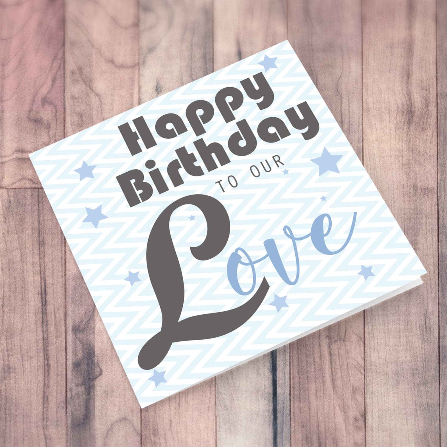 Grey and Blue themed card with a zig zag background in English - To our love