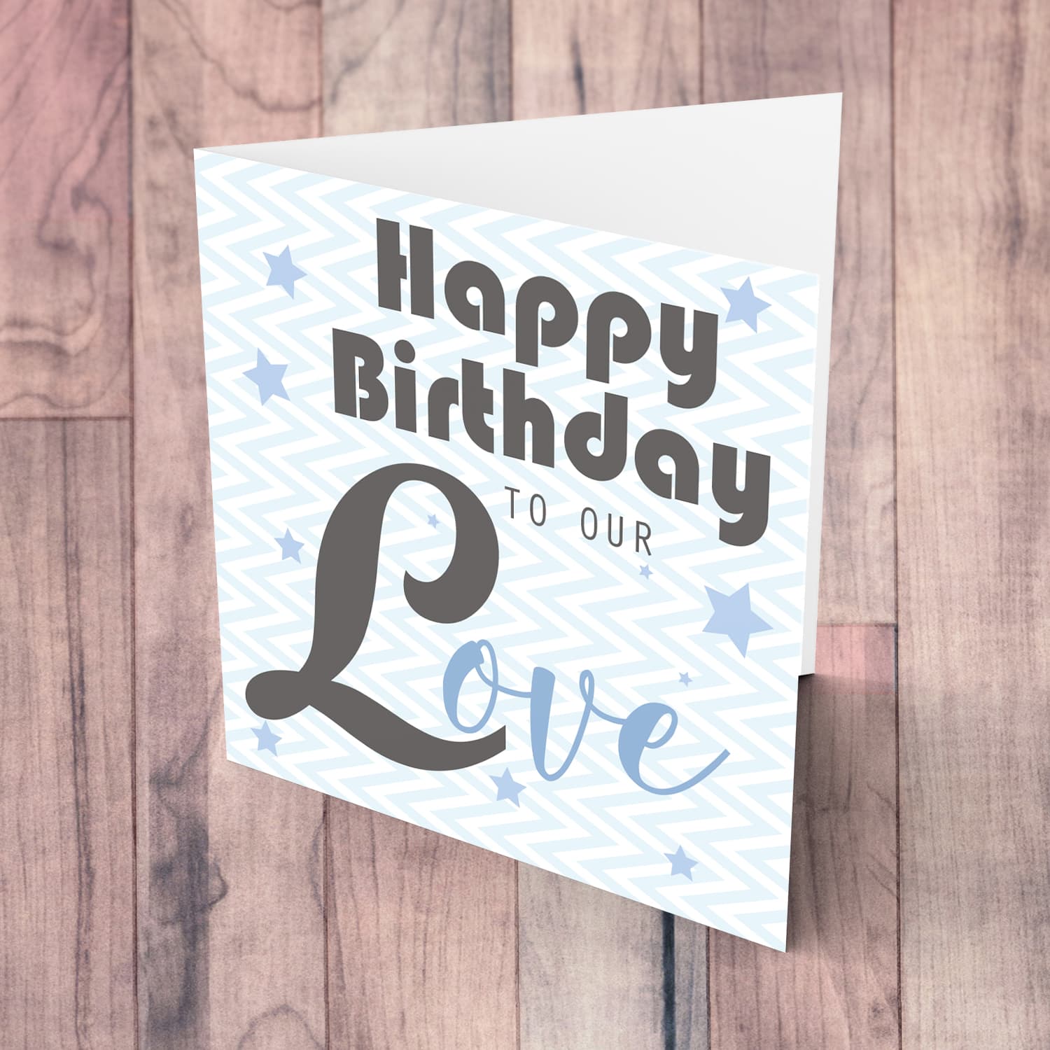 Grey and Blue themed card with a zig zag background in English - To our love