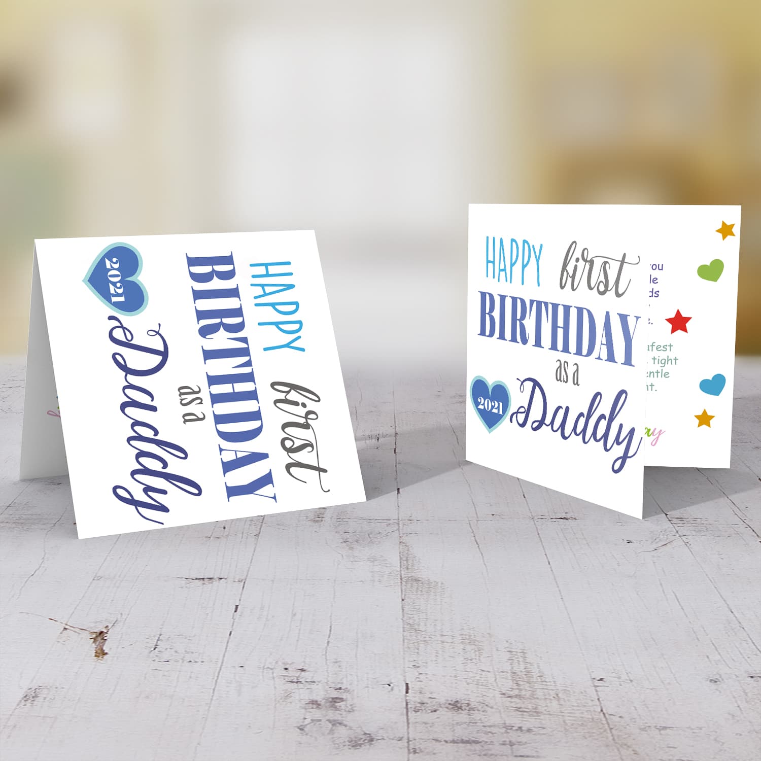 First Birthday as a daddy card with heart, in blue tones