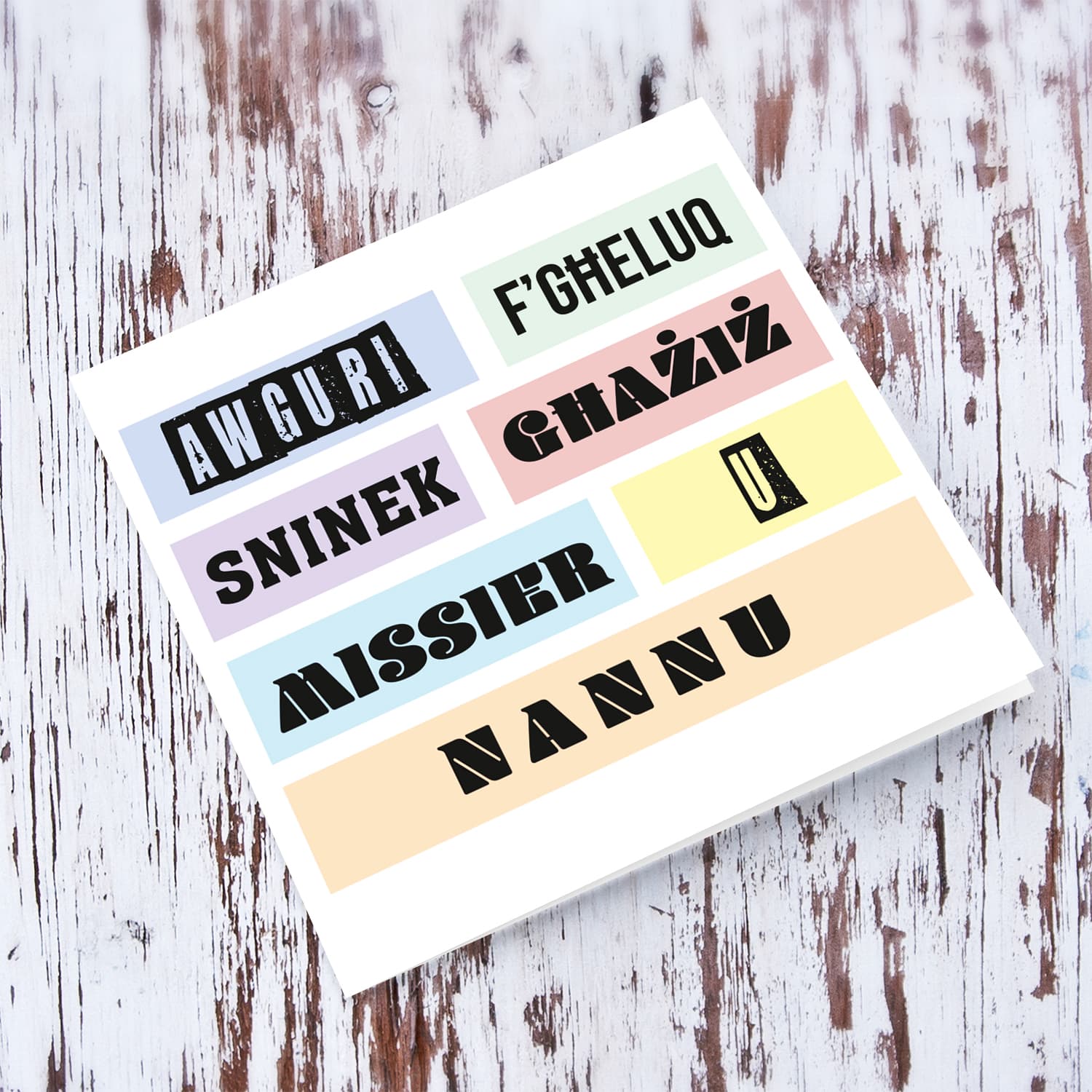 Colourful, modern pastel coloured birthday card for dad & grandpa in Maltese