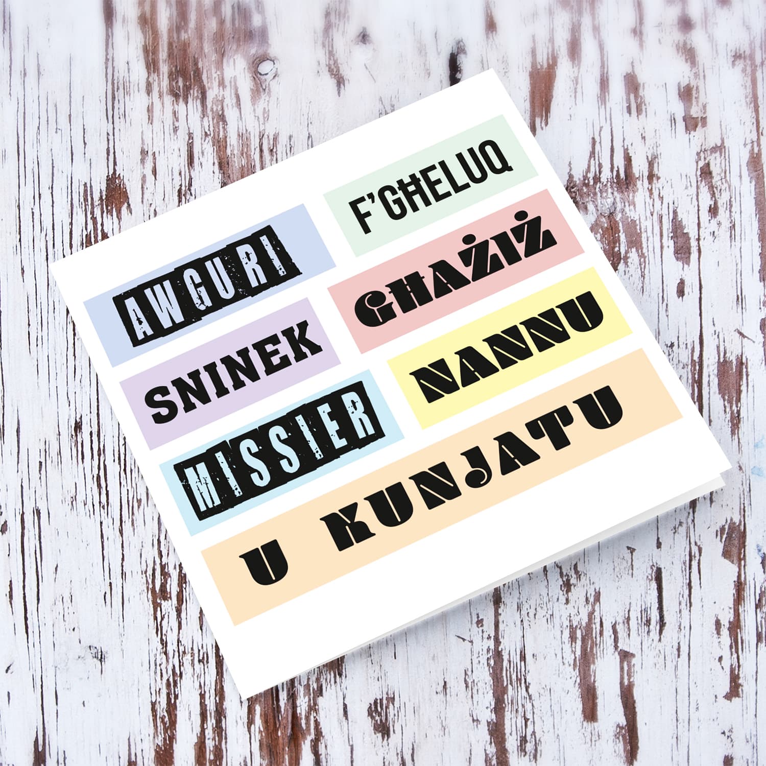 Colourful, modern pastel coloured birthday card for dad, grandpa and father-in-law in Maltese
