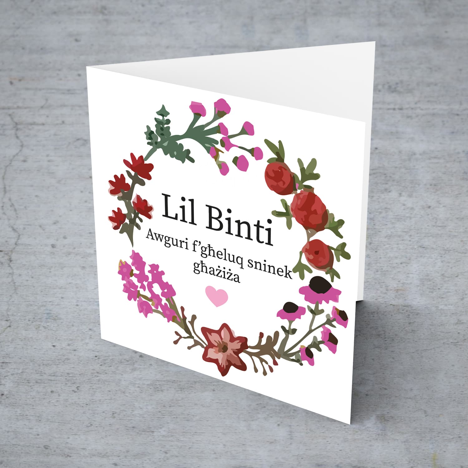Wreath themed birthday card for daughter in Maltese