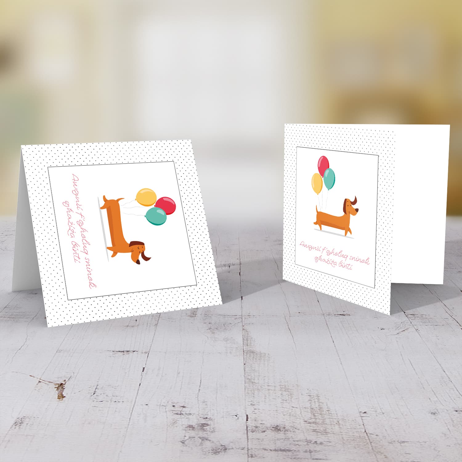 Cute dog with balloons birthday card for daughter in Maltese
