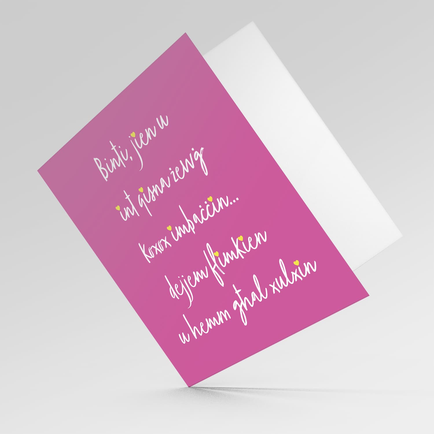 Funny Birthday card for daughter with pink background and yellow hearts in Maltese