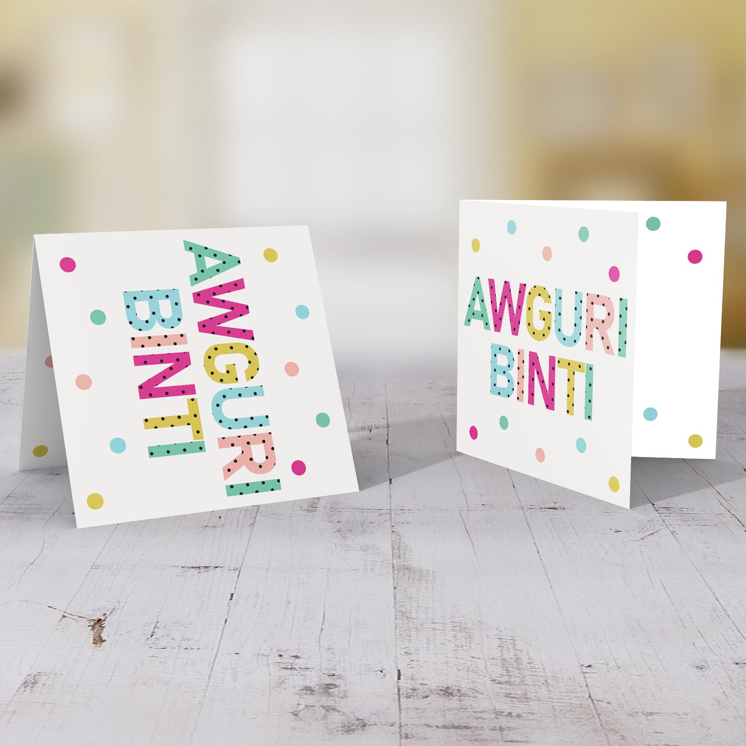 Colourful text with polka dots - Awguri Binti - birthday card for Daughter in Maltese