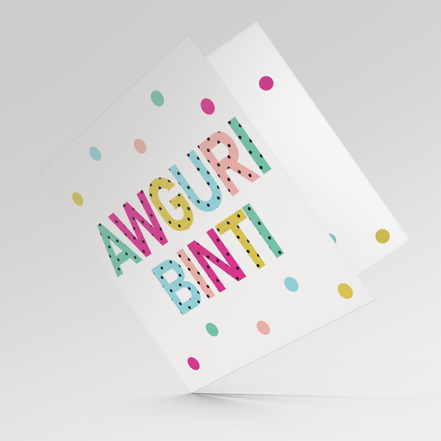 Colourful text with polka dots - Awguri Binti - birthday card for Daughter in Maltese