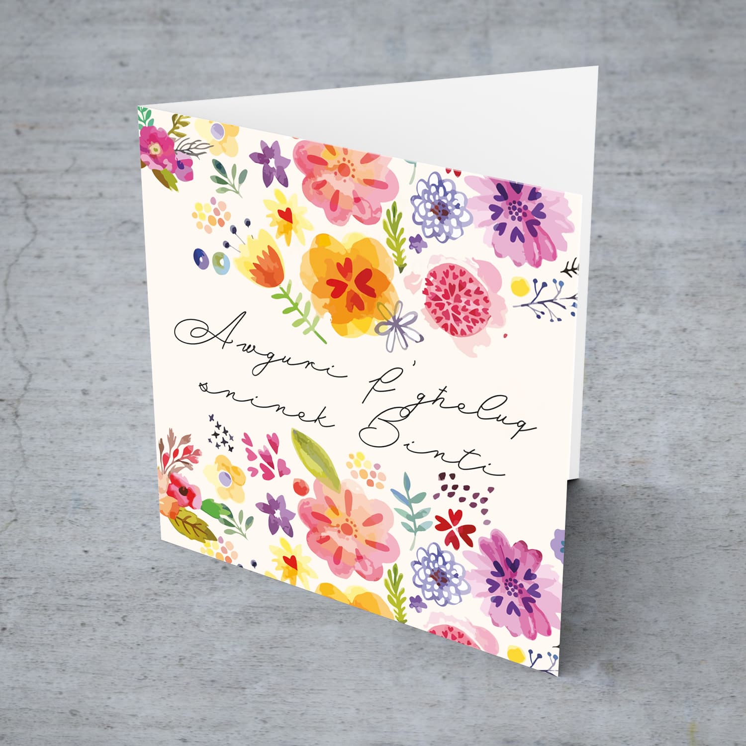 Colourful floral birthday card for daughter in Maltese