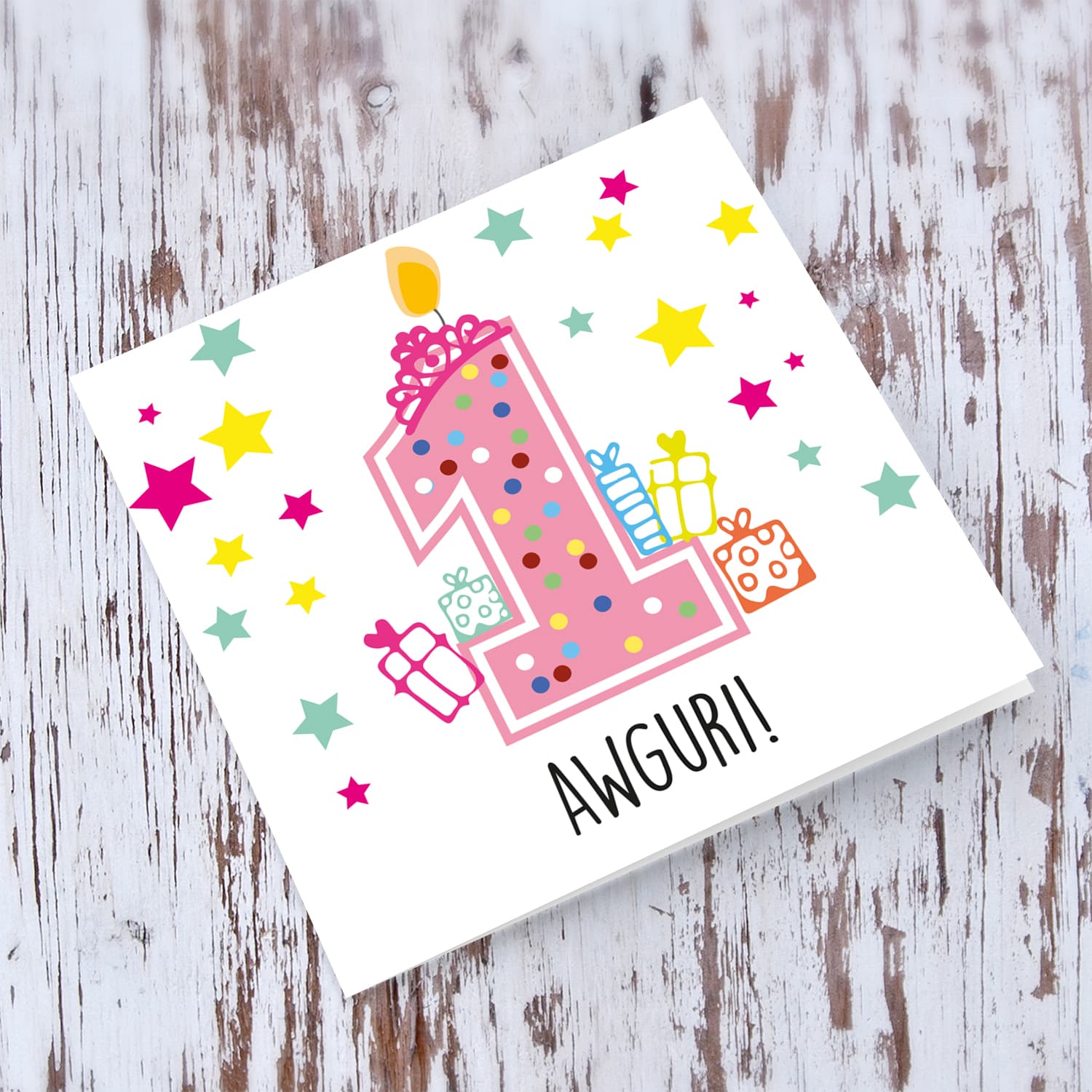 A cute 1 Year old colourful birthday card for girls in Maltese