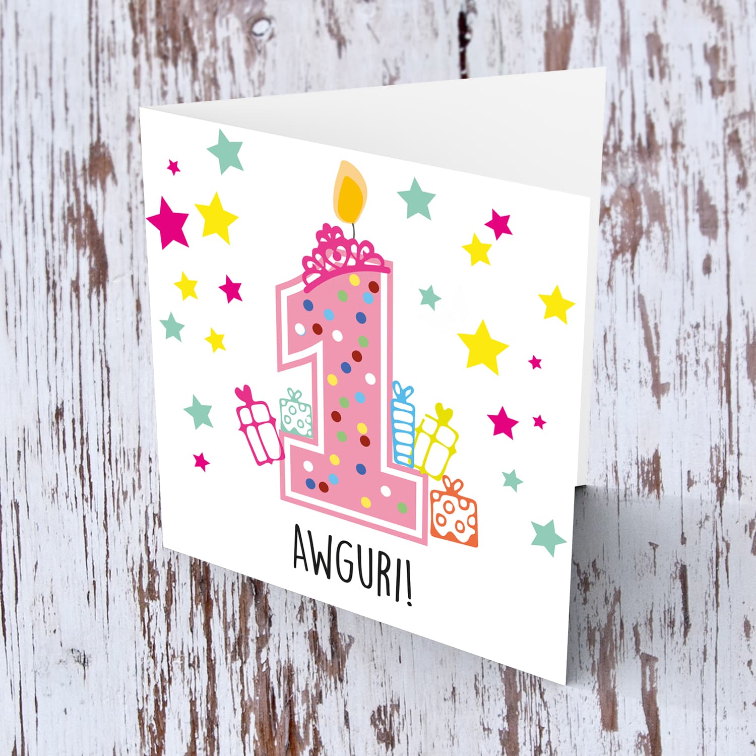 A cute 1 Year old colourful birthday card for girls in Maltese