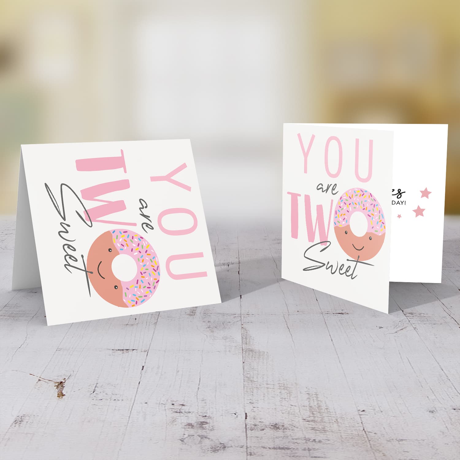 Cute donut themed birthday card for 2 year old in English 