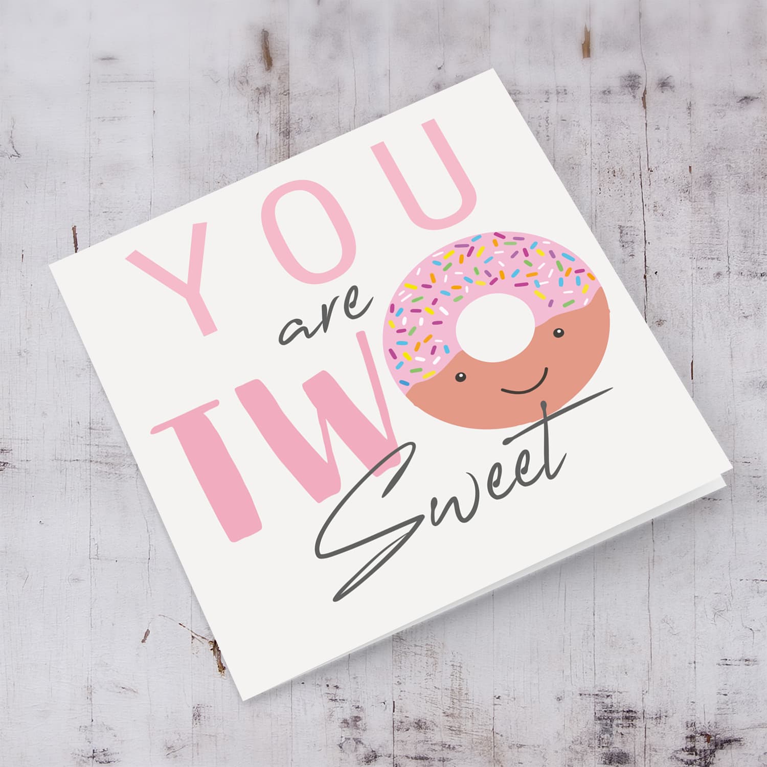 Cute donut themed birthday card for 2 year old in English 