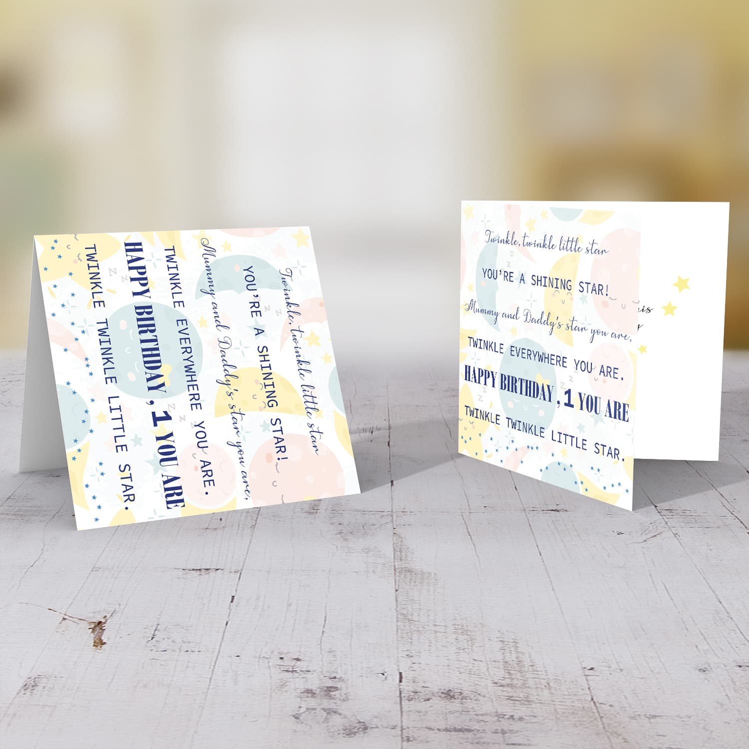 Twinkle twinkle little star birthday card UNISEX FIRST year from Mummy & Daddy in English