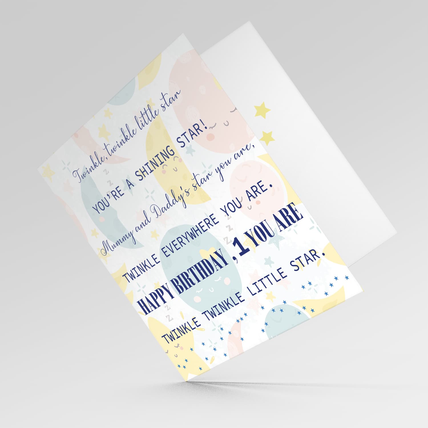 Twinkle twinkle little star birthday card UNISEX FIRST year from Mummy & Daddy in English
