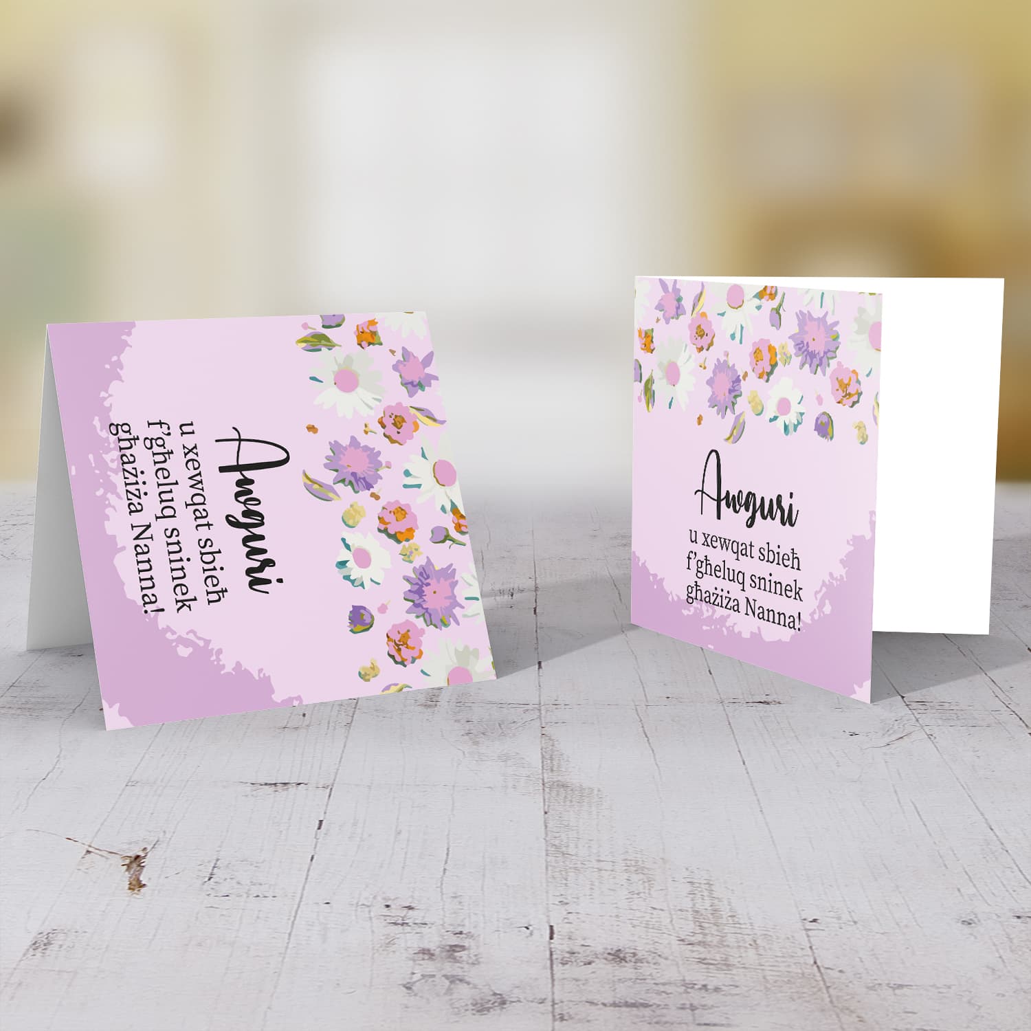 Flower themed birthday card for grandmother in Maltese