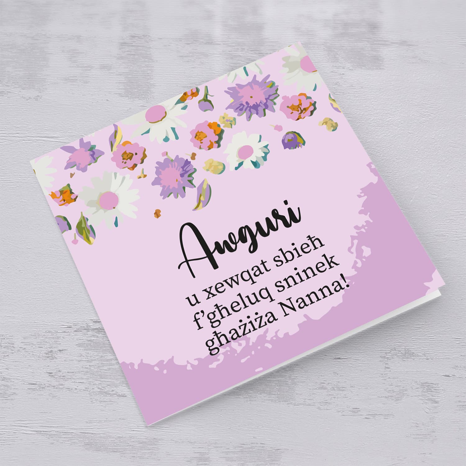 Flower themed birthday card for grandmother in Maltese