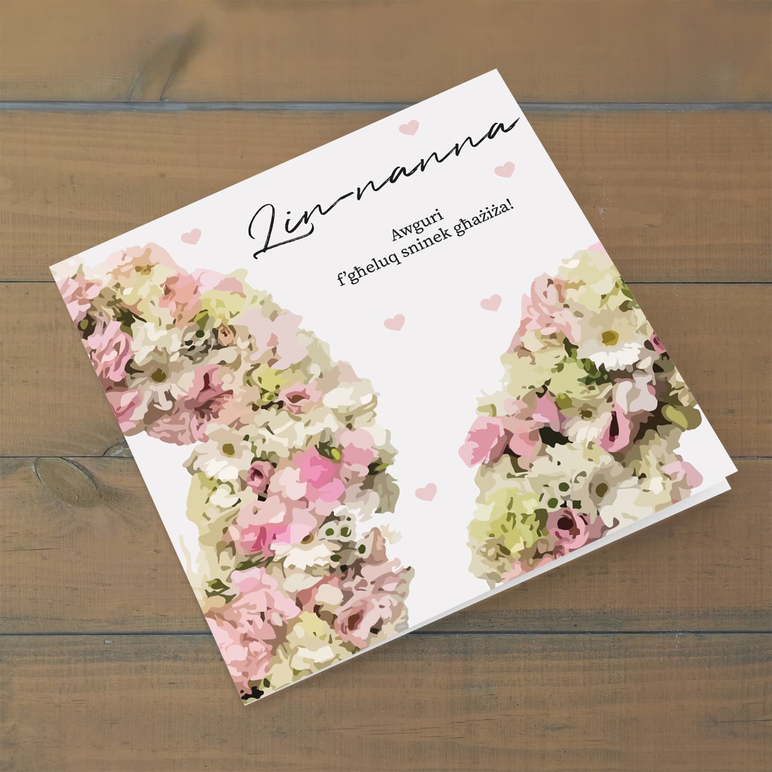 Flower themed birthday card for grandmother in Maltese