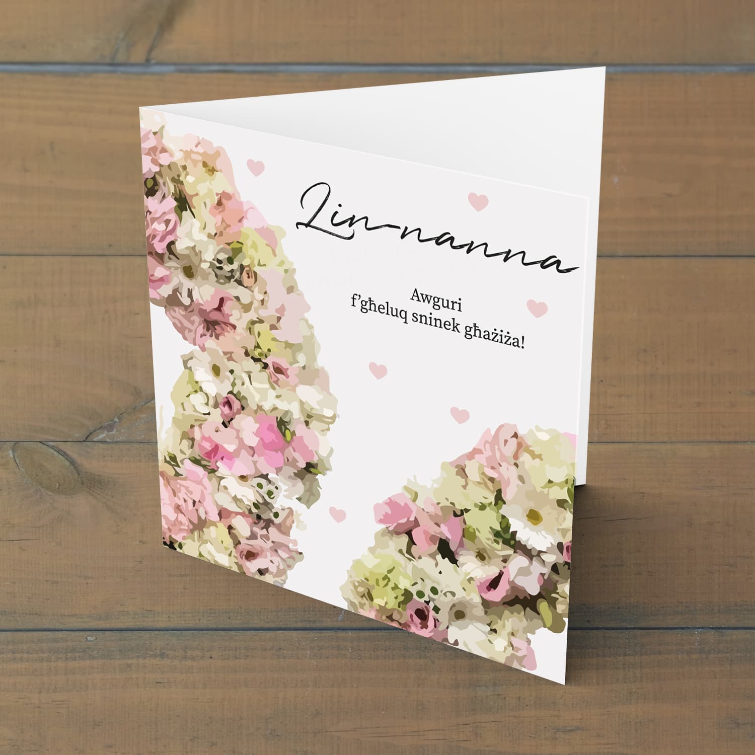 Flower themed birthday card for grandmother in Maltese