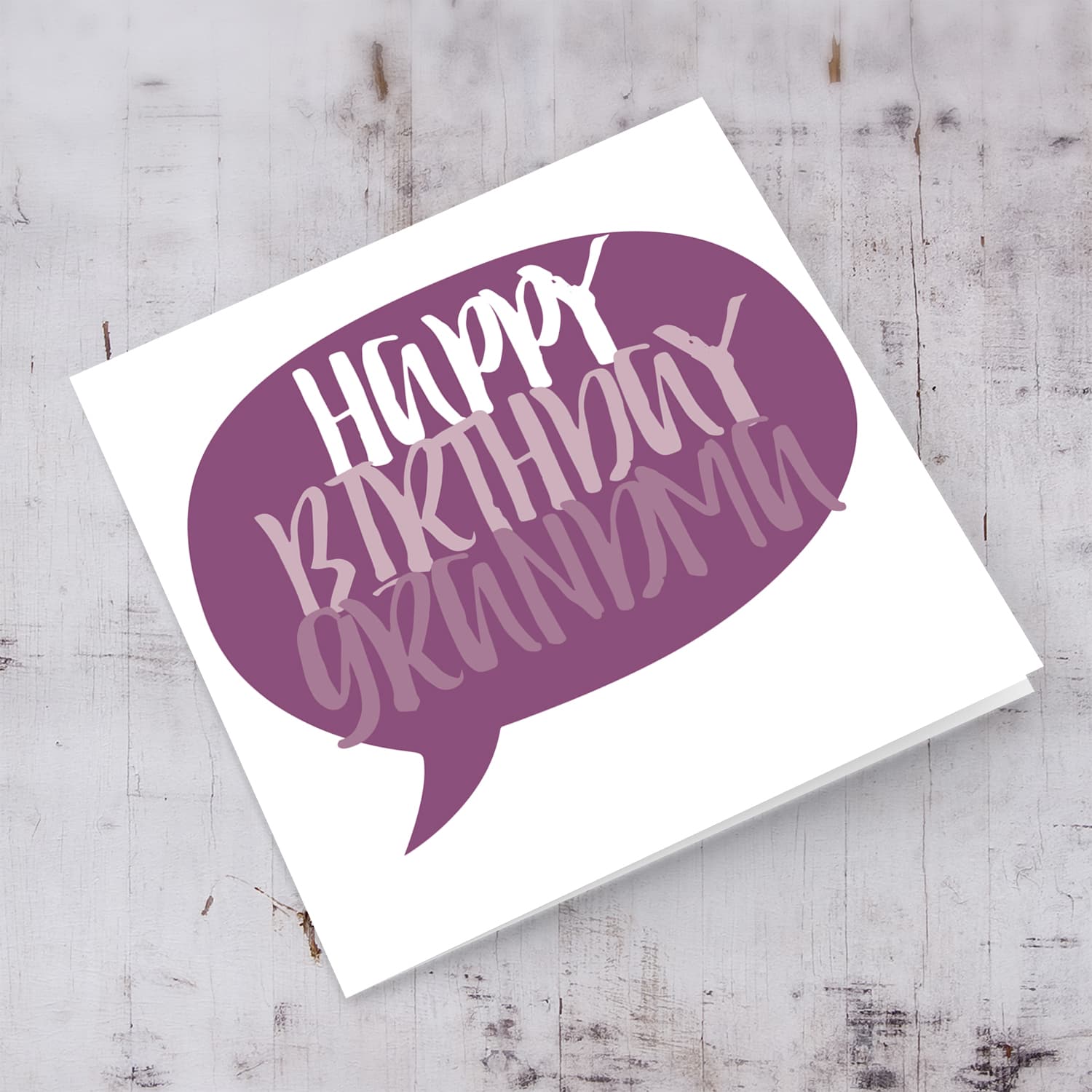 Speech bubble themed birthday card in purple tones (English) for Grandma