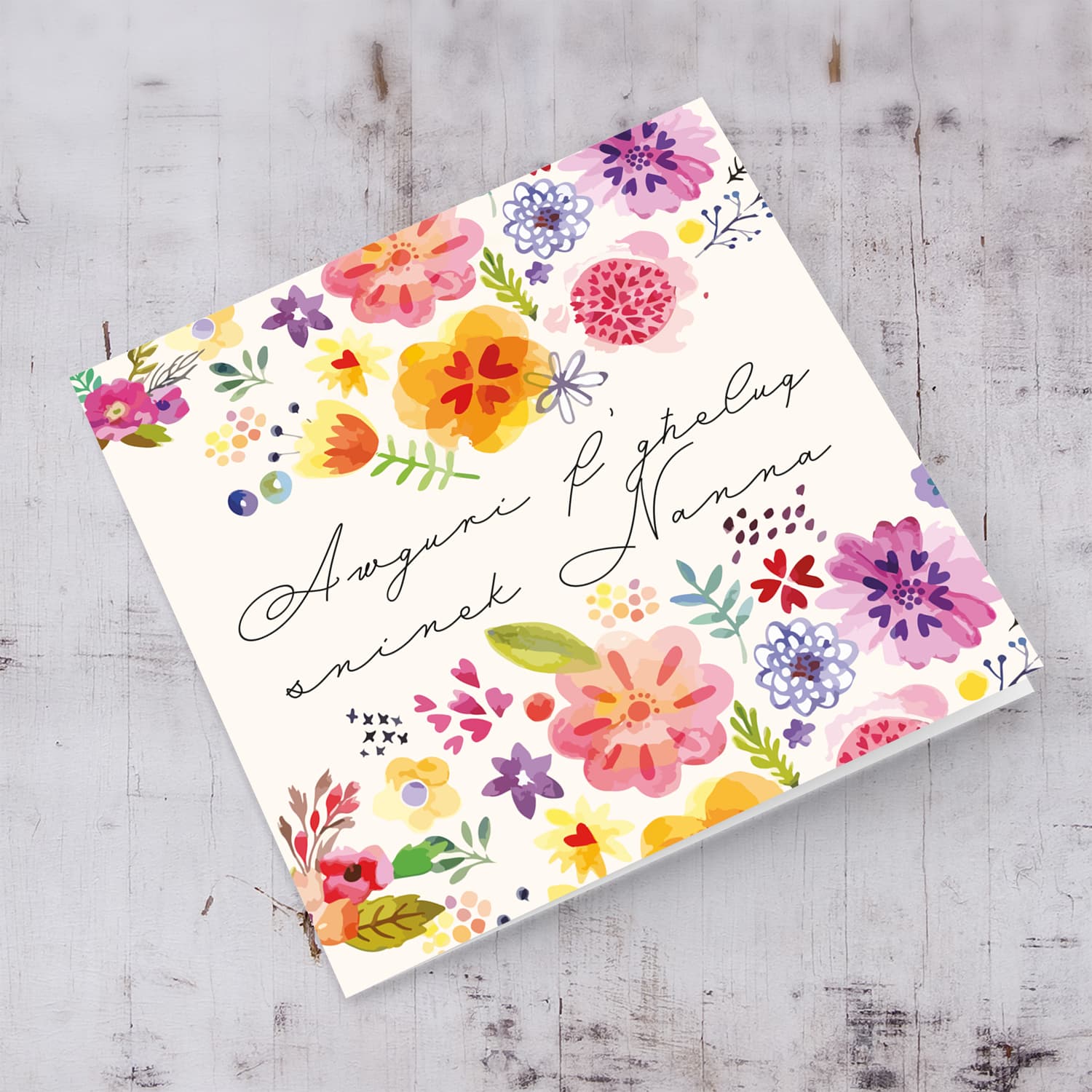 Colourful floral birthday card for Grandma in Maltese