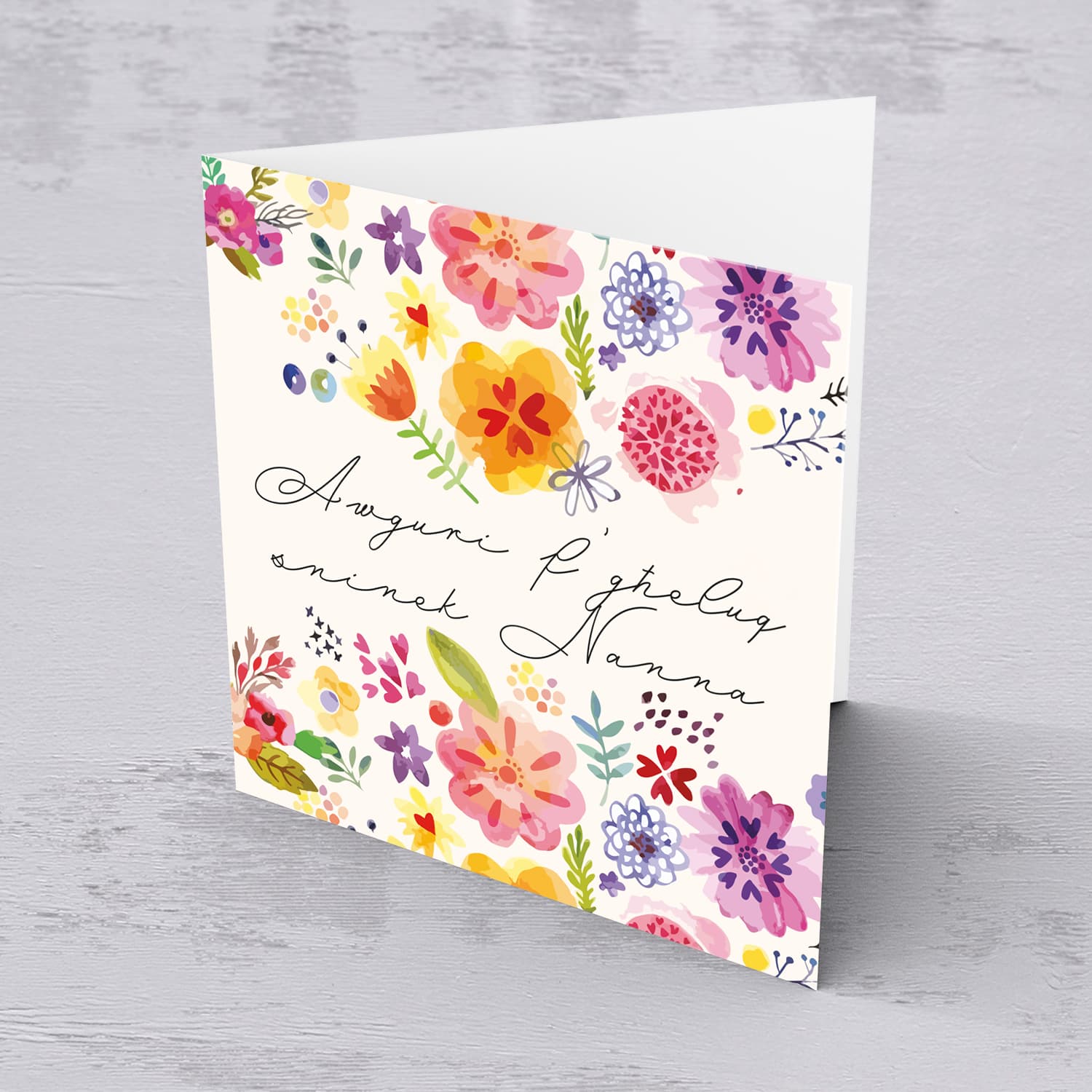 Colourful floral birthday card for Grandma in Maltese