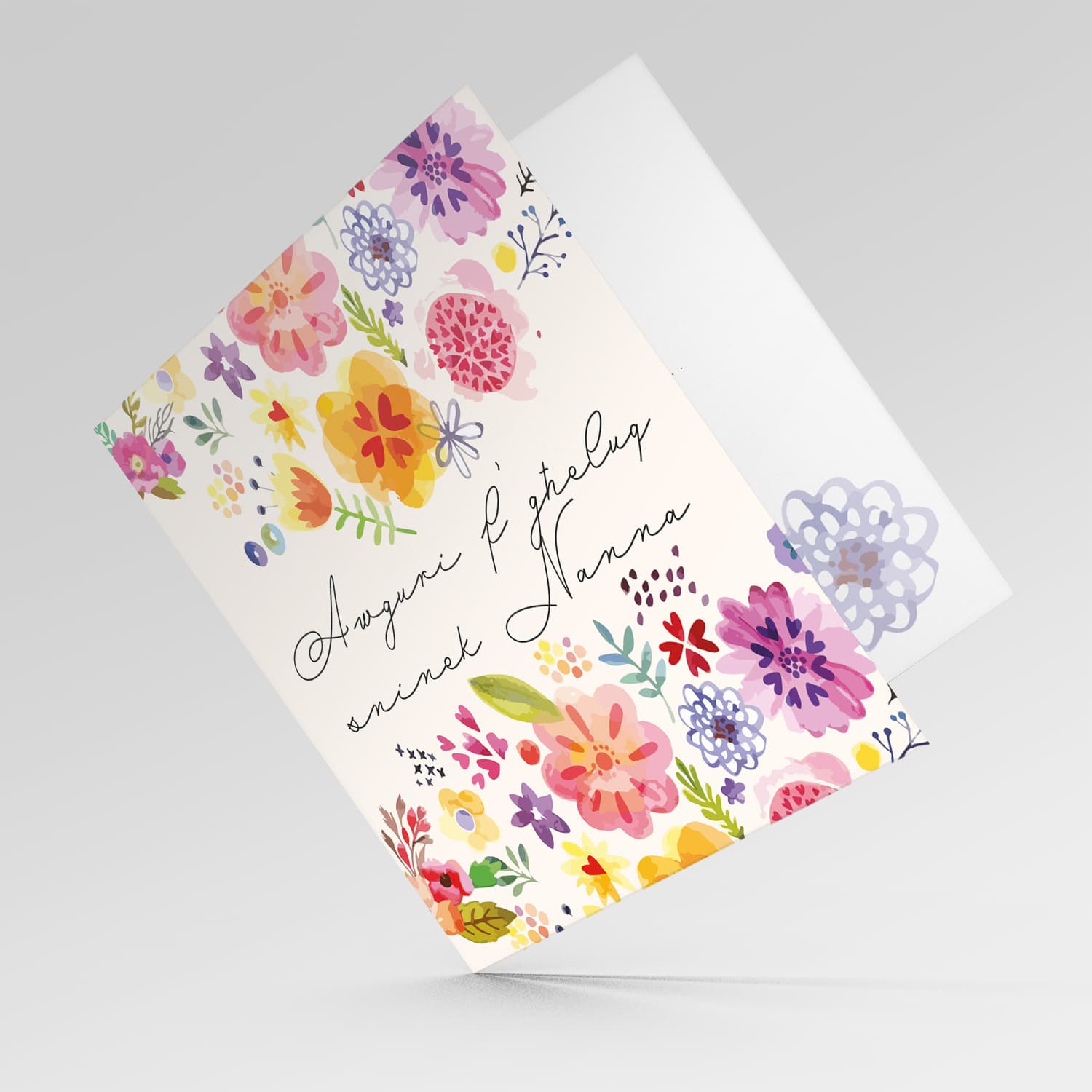 Colourful floral birthday card for Grandma in Maltese